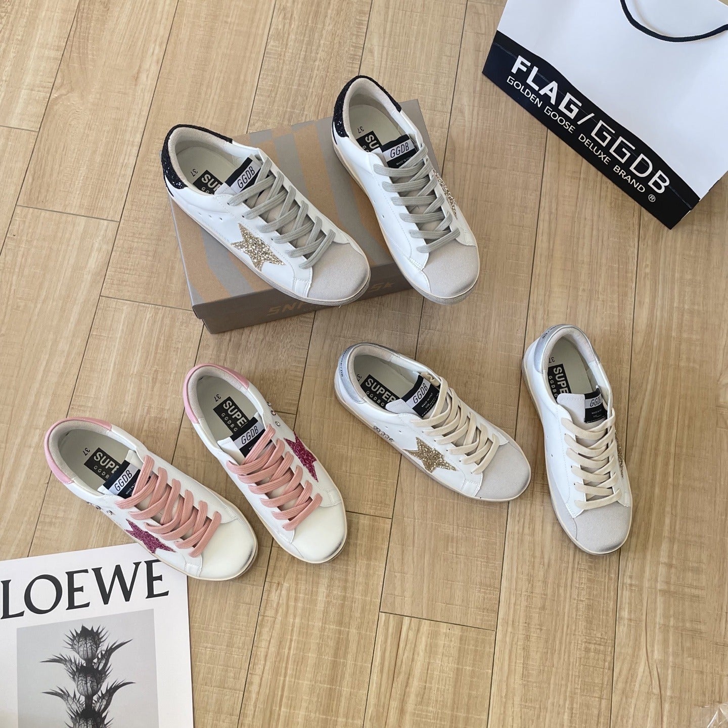 Golden Goose Calfskin Leather Vintage-Finish Sneakers