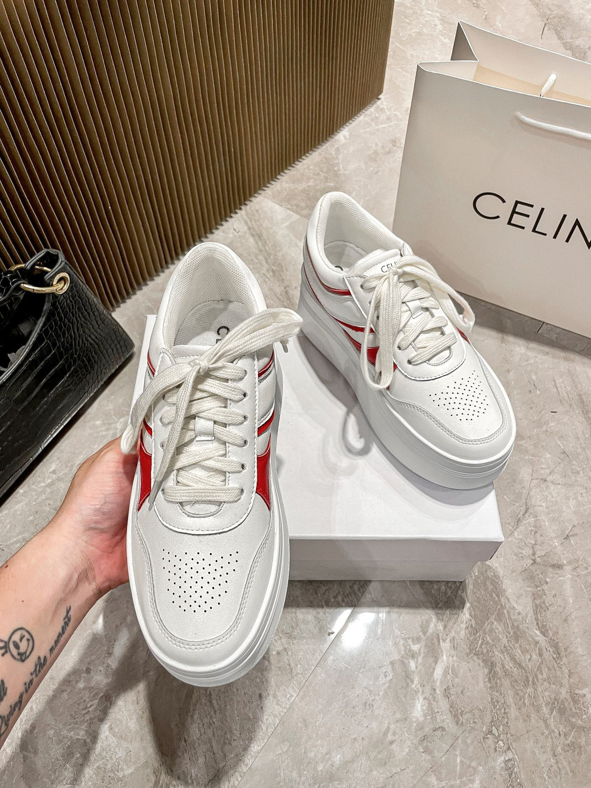 Celine Leather Vintage-Finish Sneakers