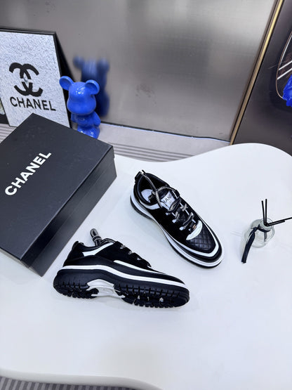 Chanel Leather Logo Sneakers