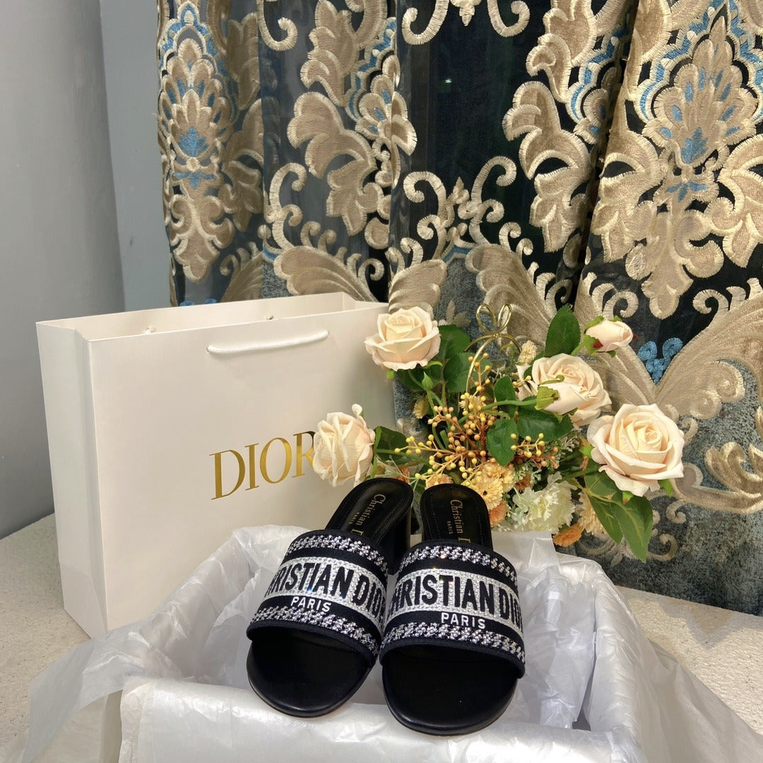 Dior Cotton & Lambskin Leather Crystal Sandals
