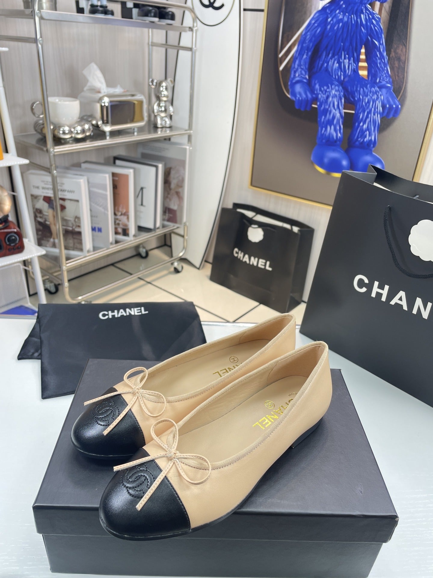 Chanel Lambskin Leather Bow Ballet Flats