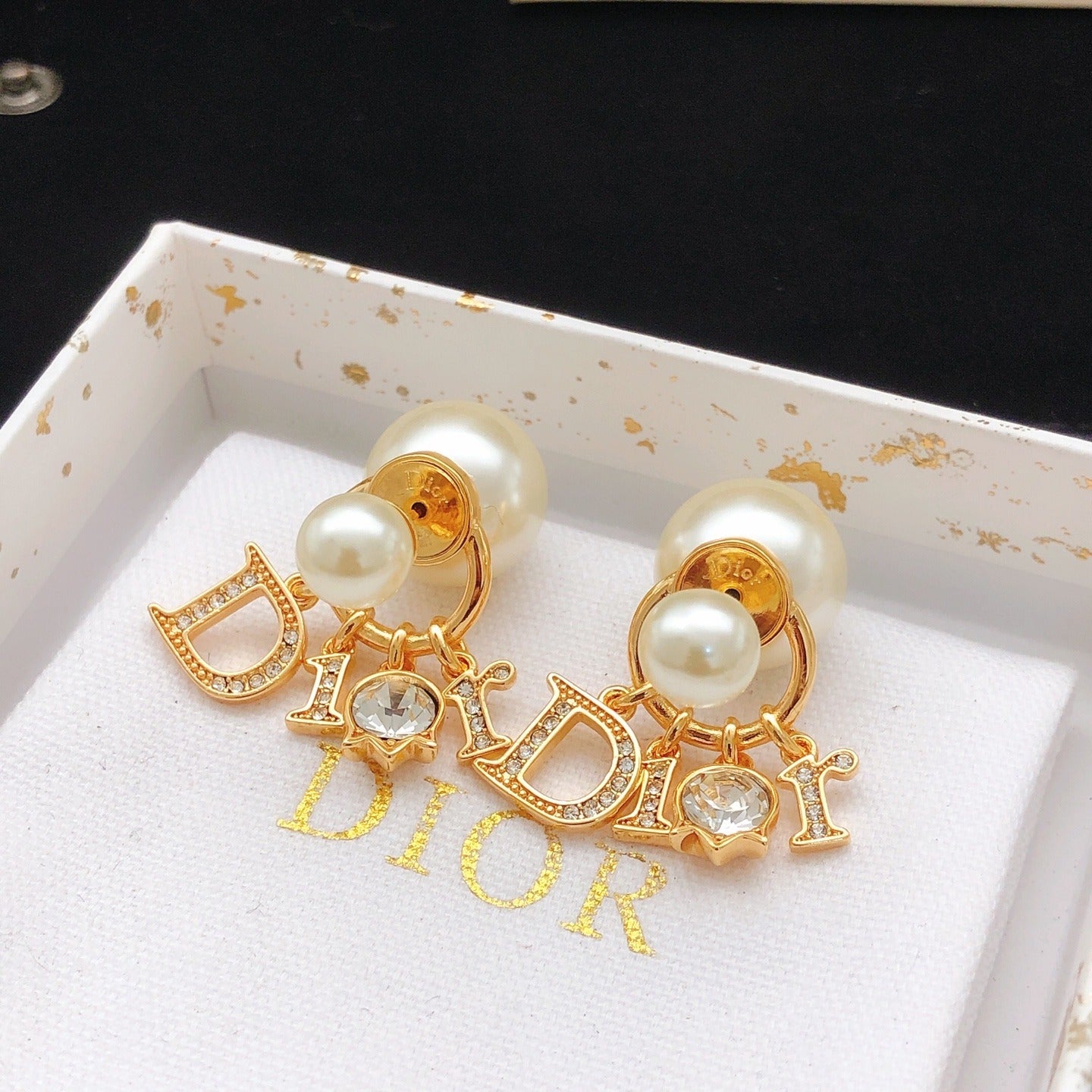 Dior Gold Brass Logo Earrings