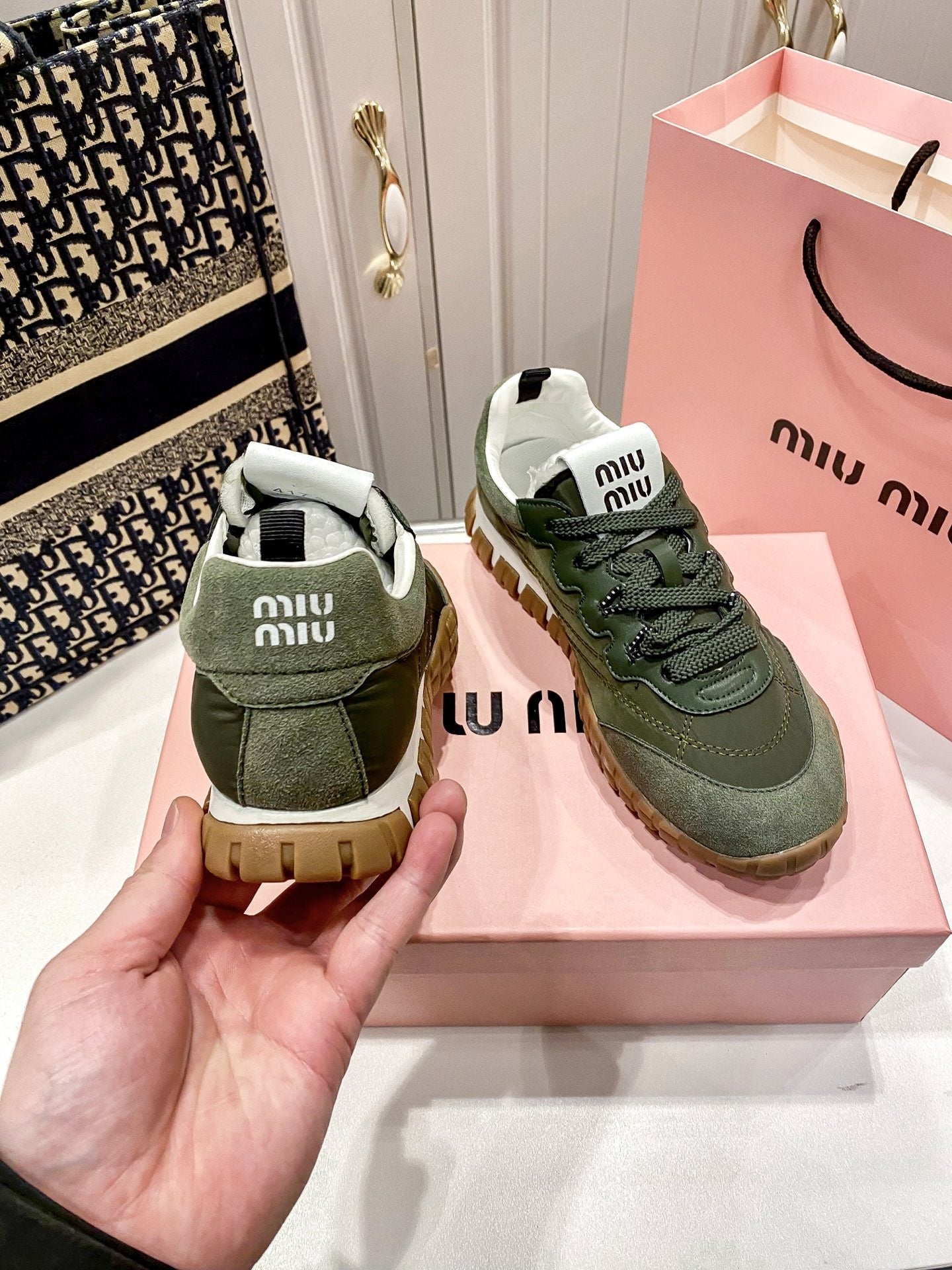Miu Miu Black Canvas & Leather Vintage-Finish Sneakers