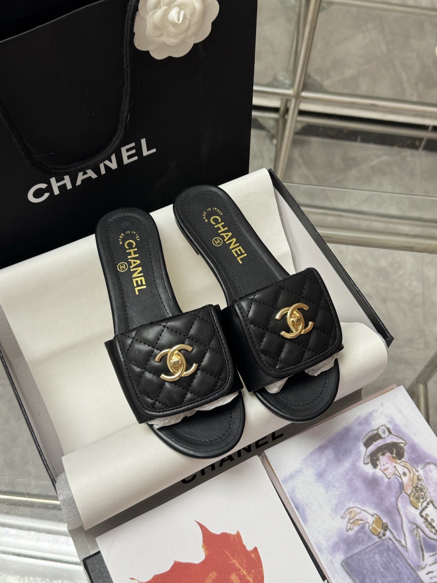 Chanel Lambskin Leather Slides
