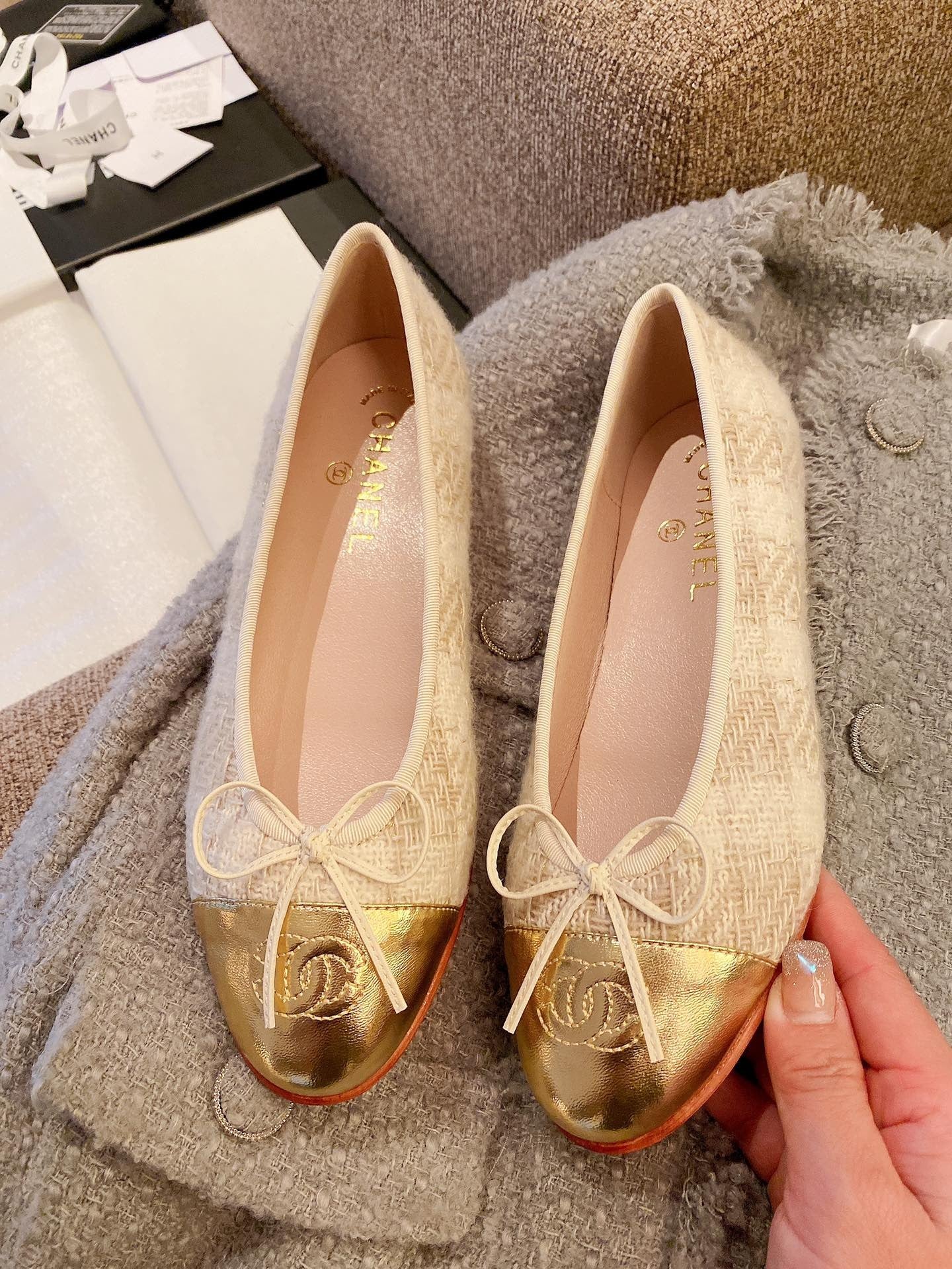 Chanel Leather Bow Ballet Flats
