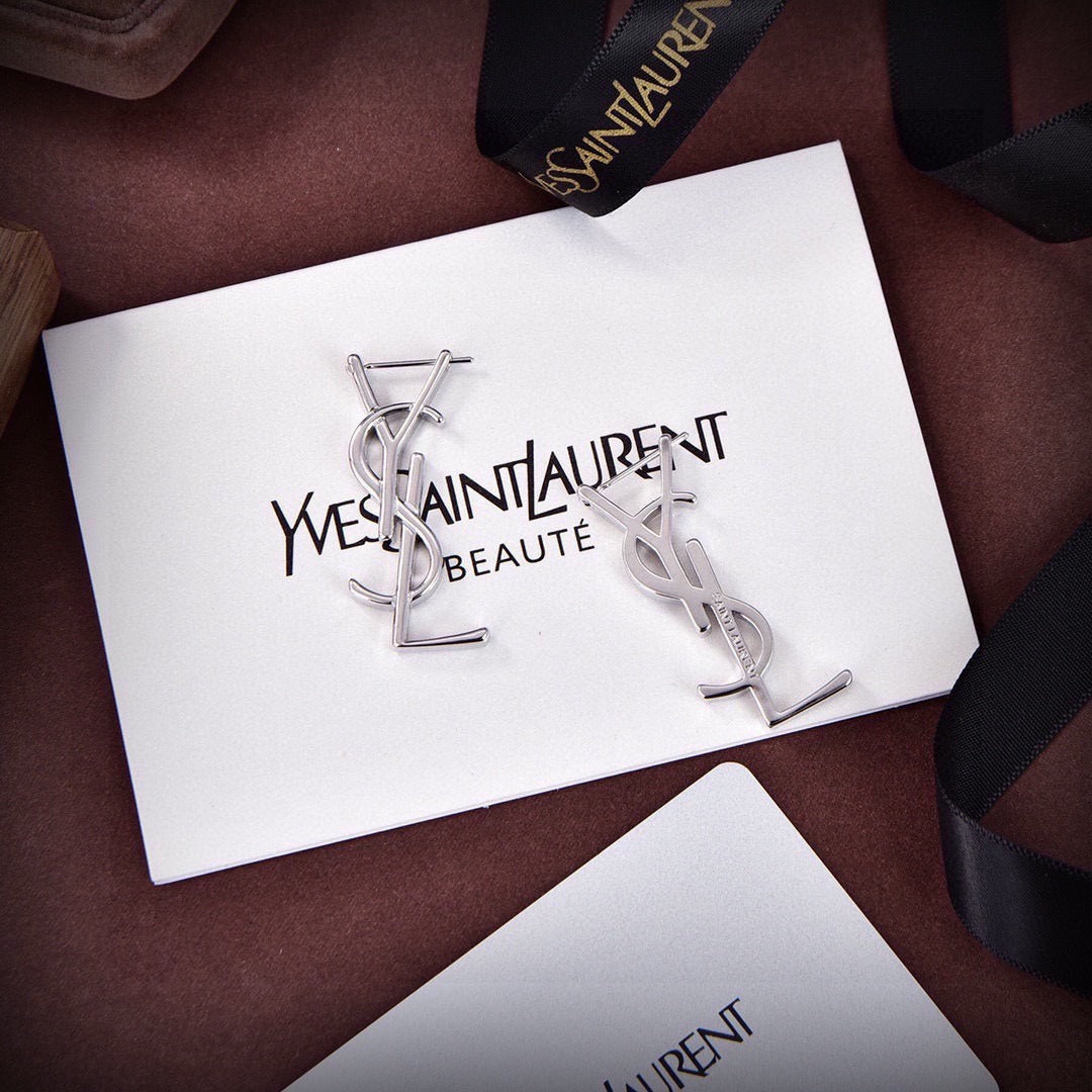 Saint Laurent Brass Logo Earrings