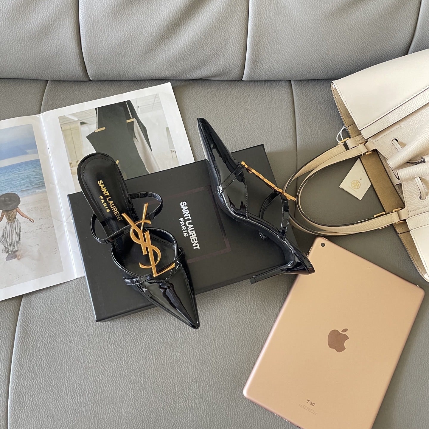 Saint Laurent Lambskin Leather Logo Sandals