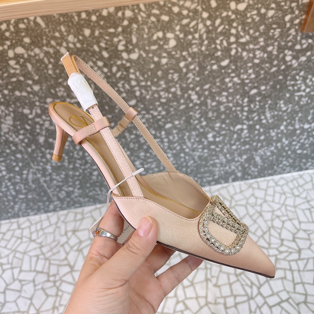 Valentino Lambskin Leather Crystal Heels