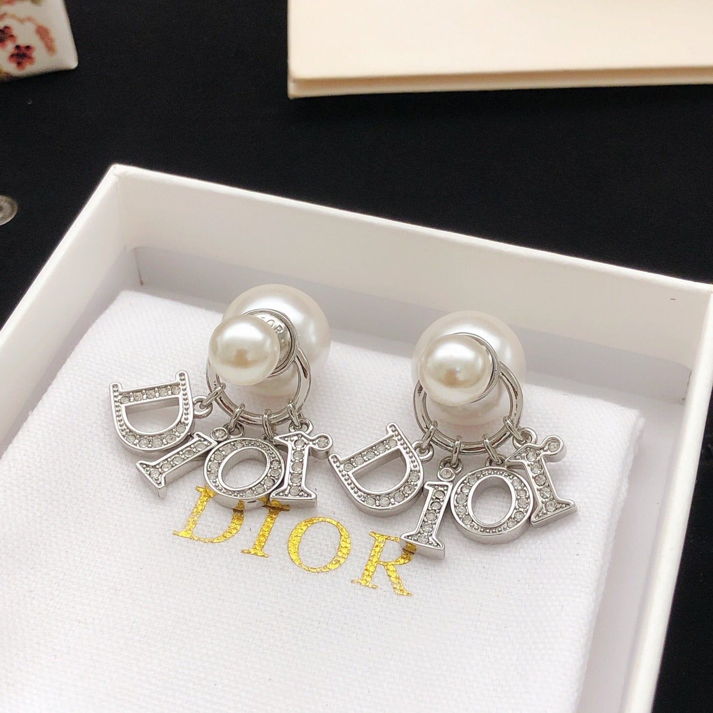 Dior Silver Brass Pearl Earrings