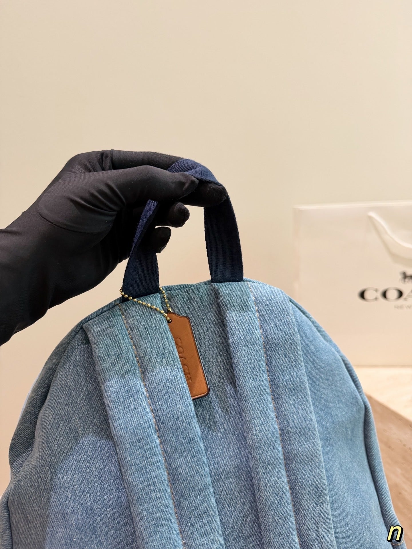 Coach Gray Denim Logo Backpack