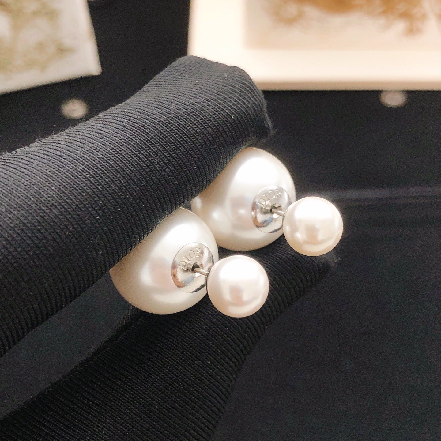 Dior White Sterling Silver Pearl Earrings