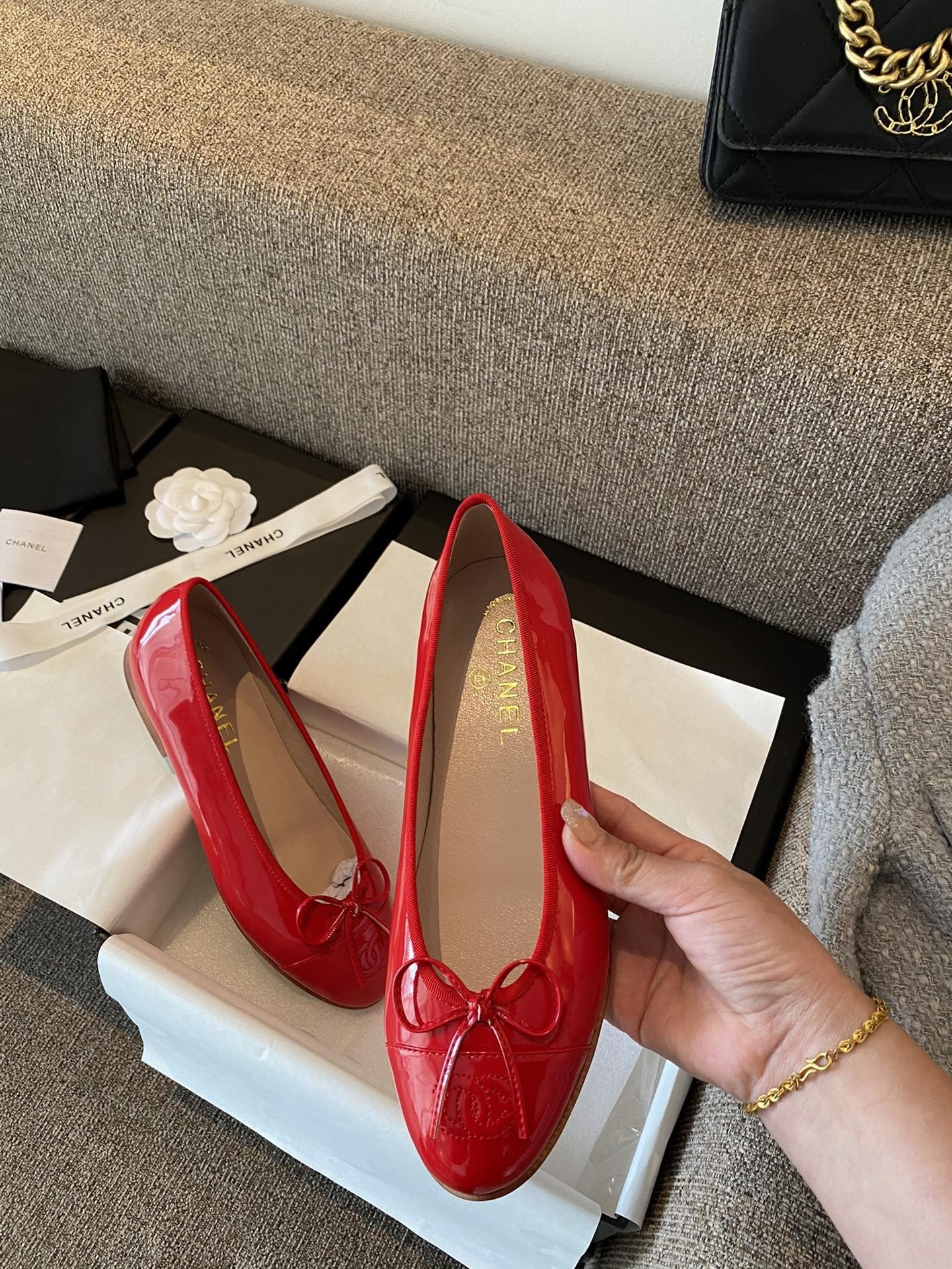 Chanel Leather Bow Ballet Flats