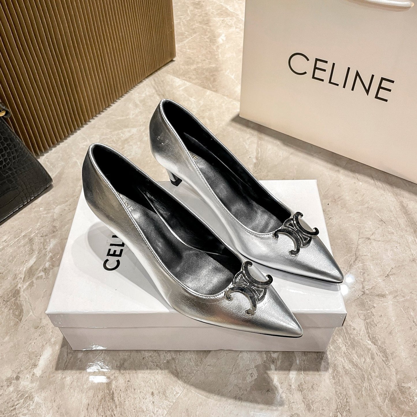 Celine Calfskin Leather Pointed Toe Heels