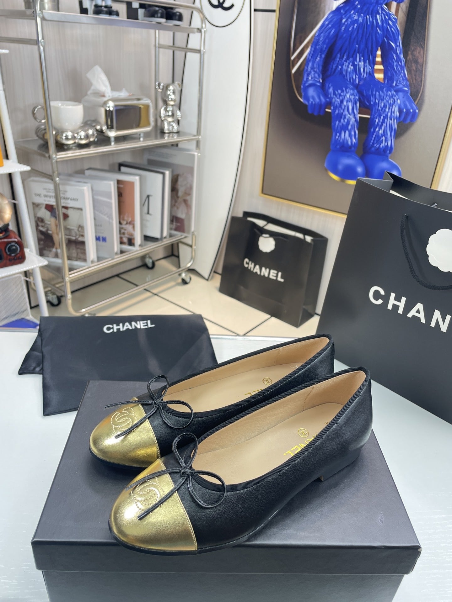 Chanel Lambskin Leather Bow Ballet Flats