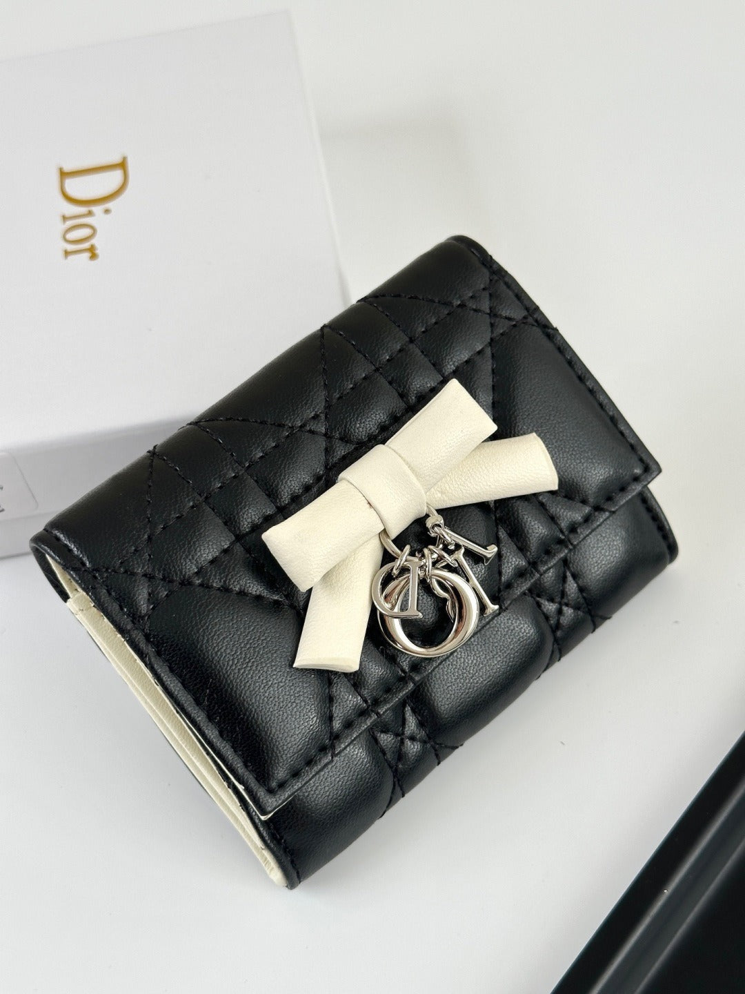 Dior Black Lambskin Leather Lady Dior Wallet