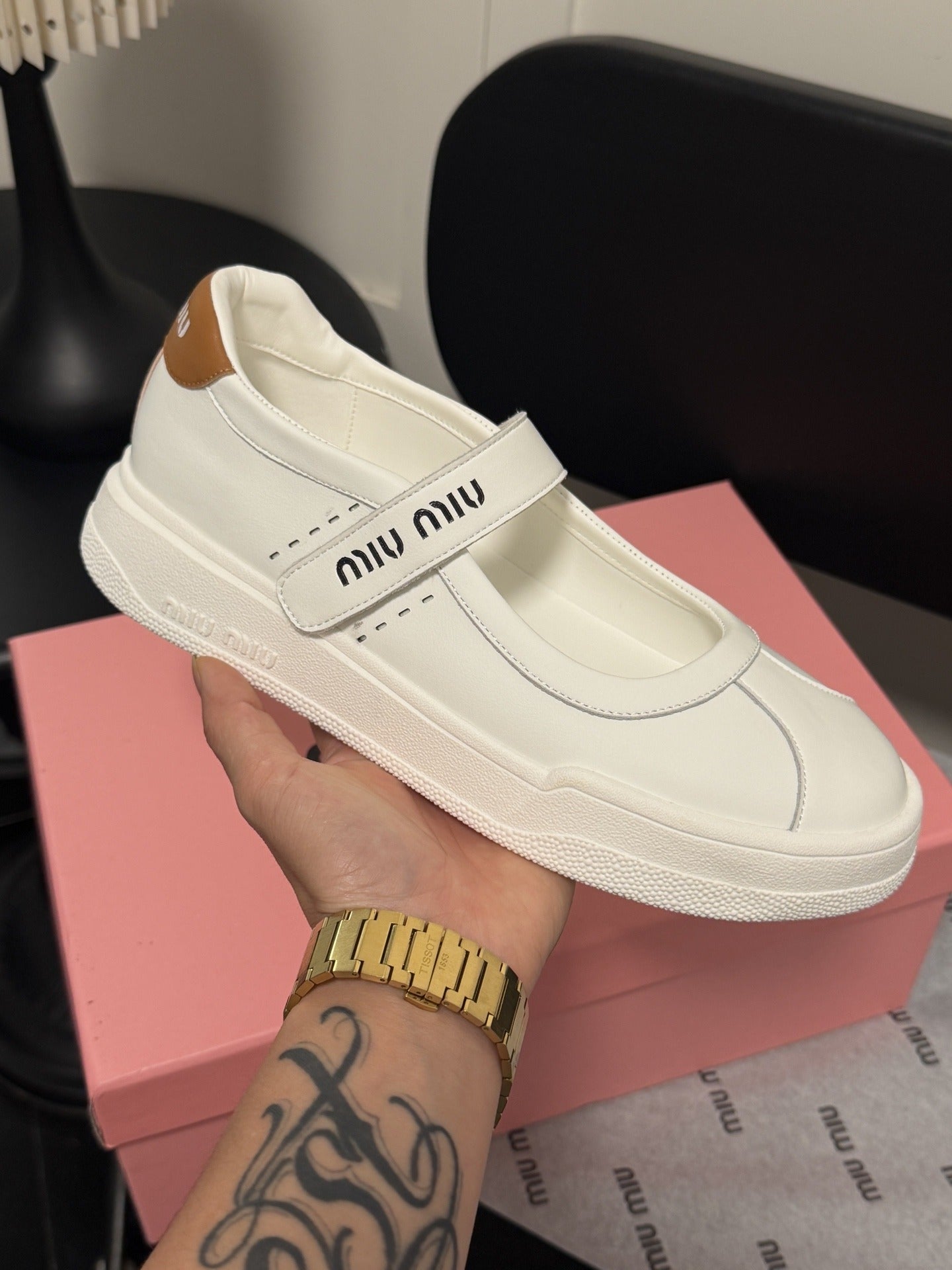 Miu Miu White Leather Logo Sneakers