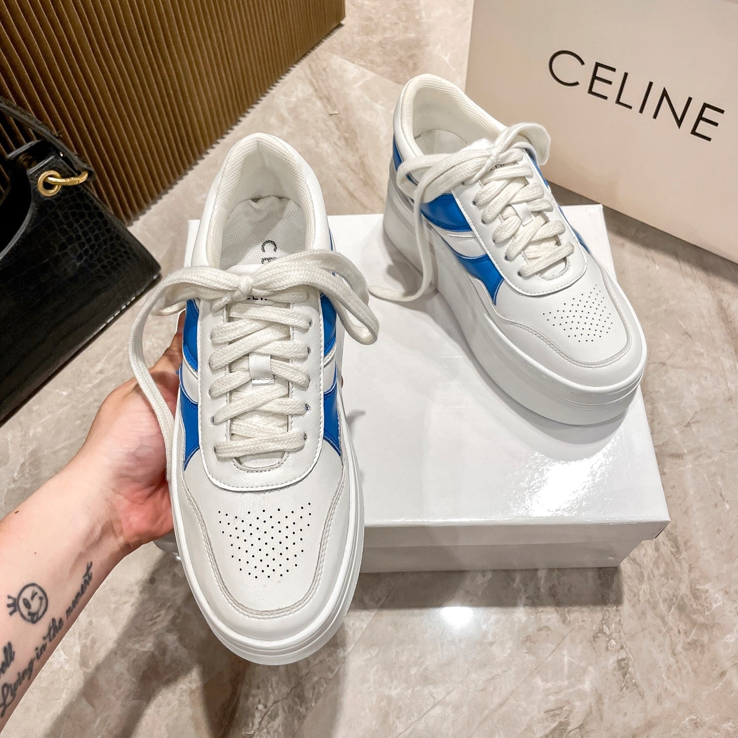 Celine Leather Vintage-Finish Sneakers