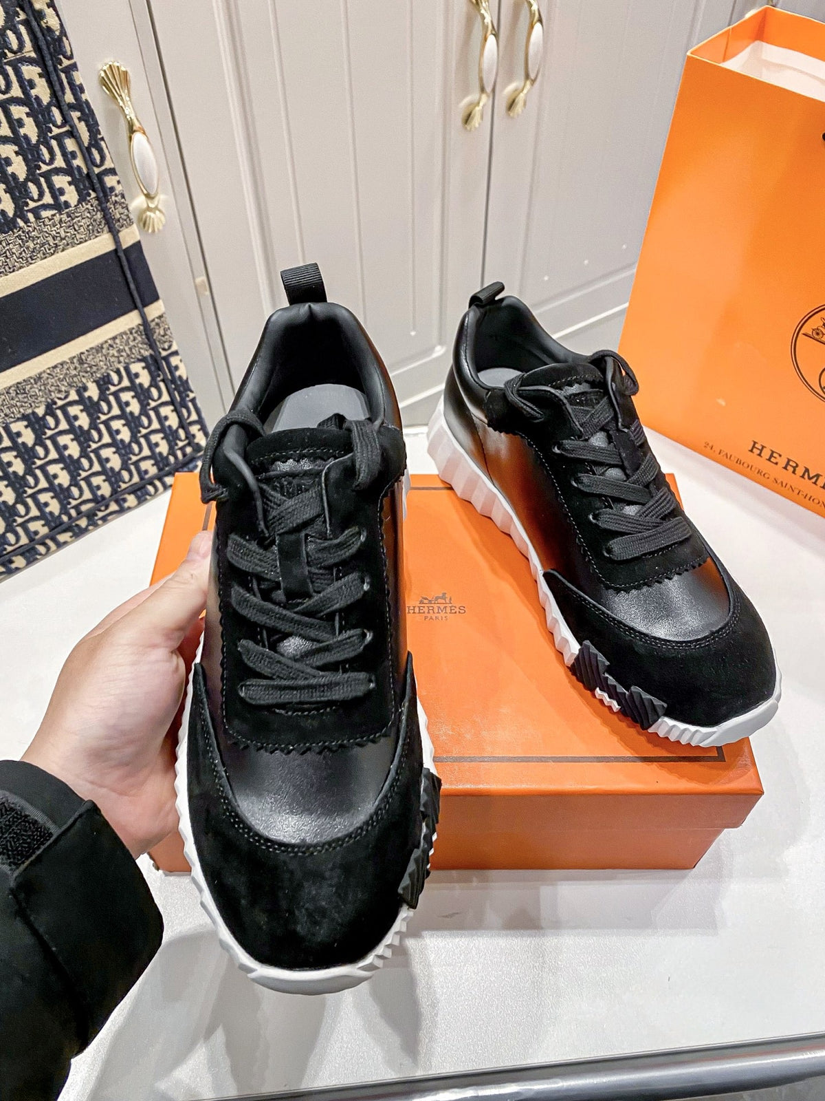 Hermes Lambskin Leather Sneakers