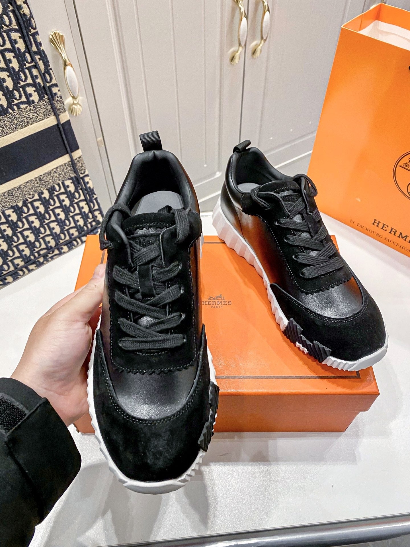 Hermes Lambskin Leather Sneakers