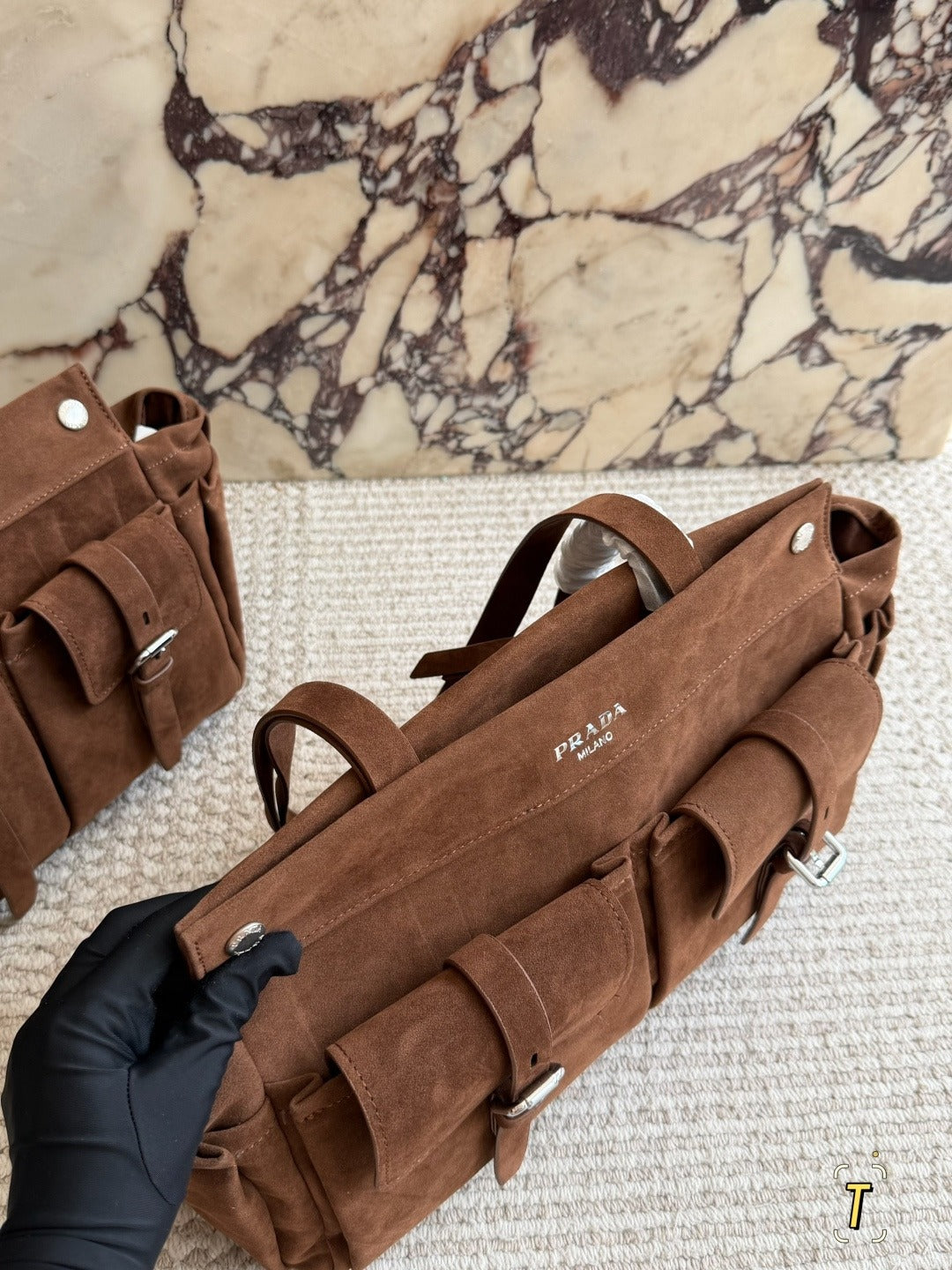 Prada Leather Logo Tote Bag