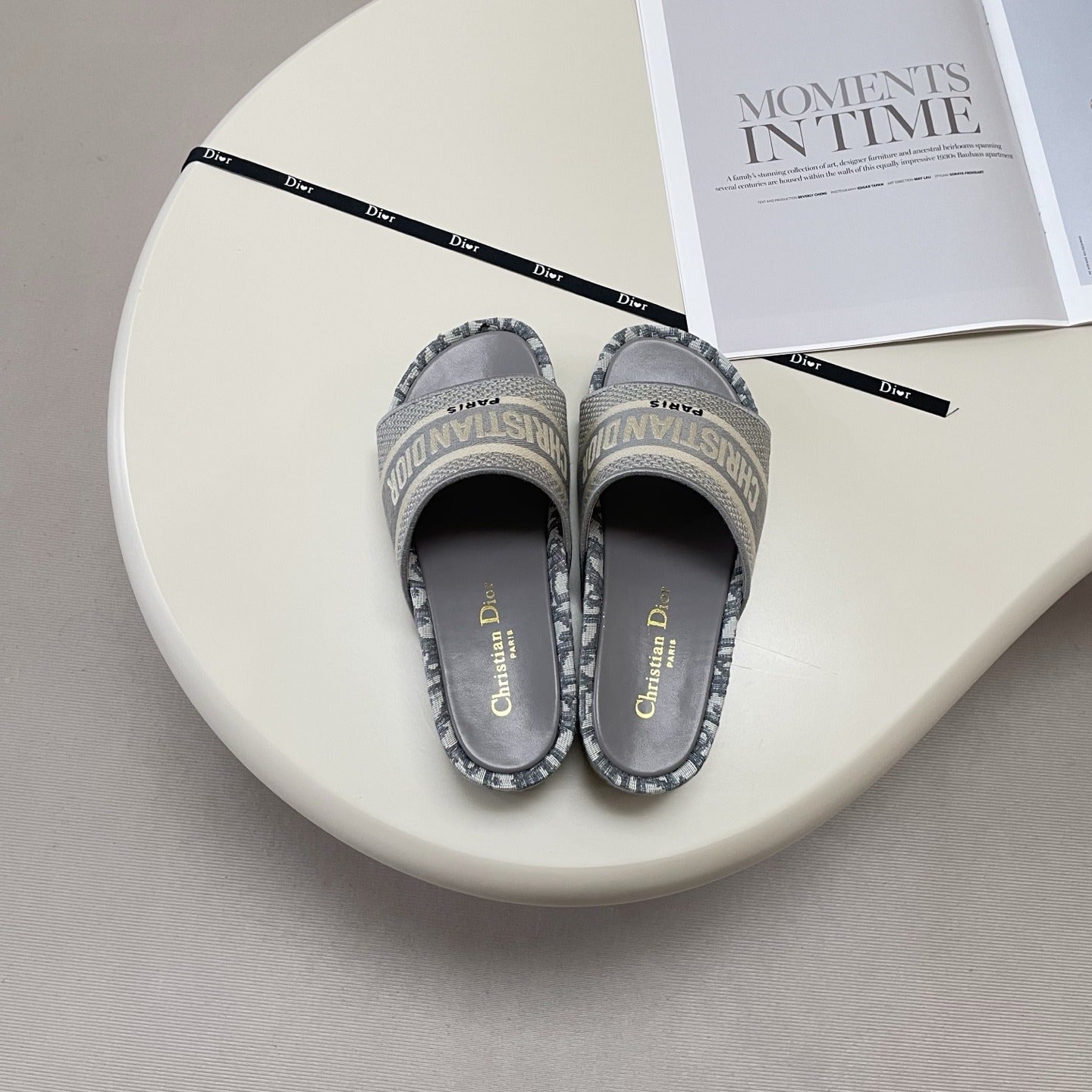 Dior Leather Embroidered Slides
