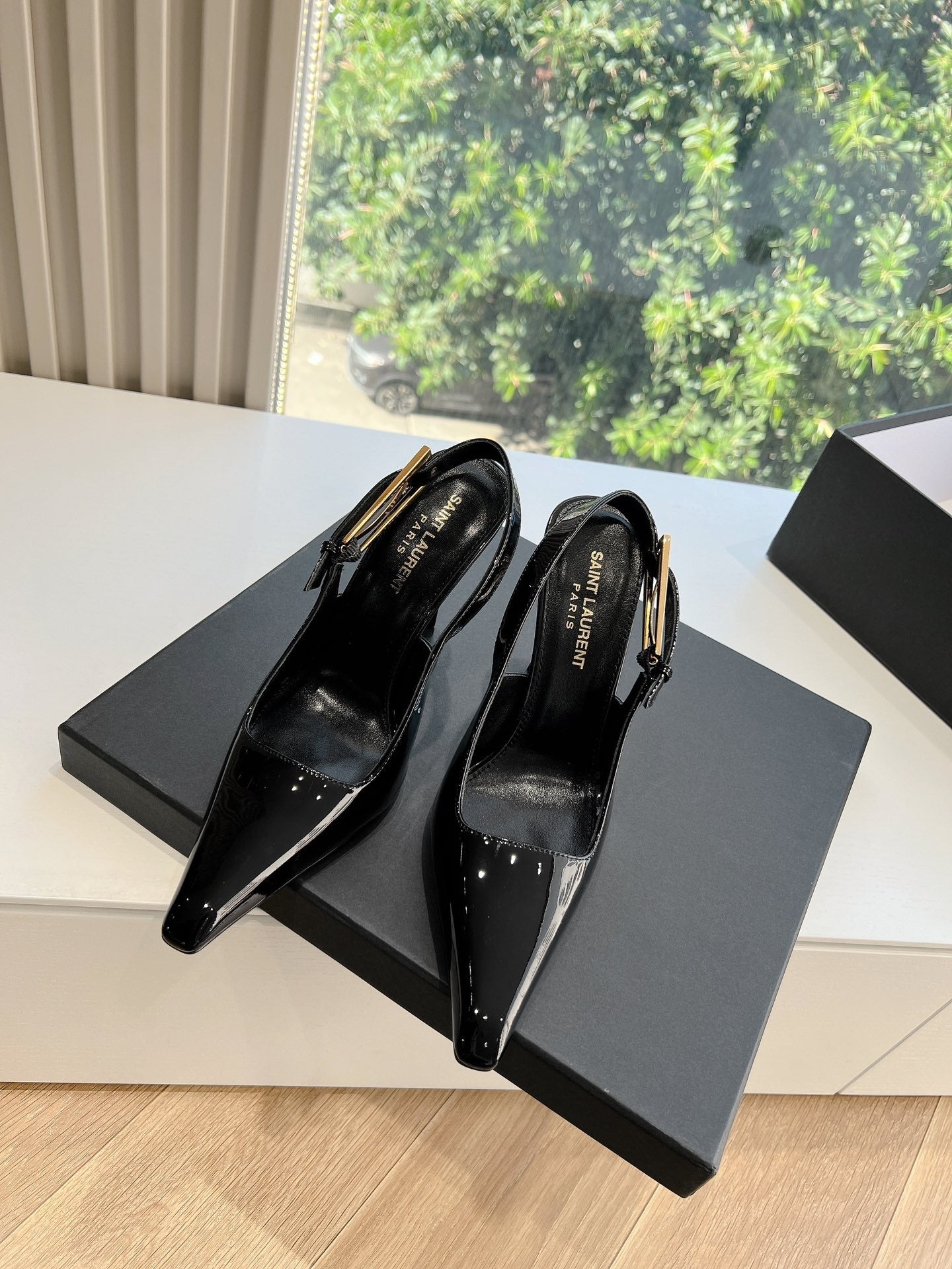 Saint Laurent Patent Leather Chain Heels