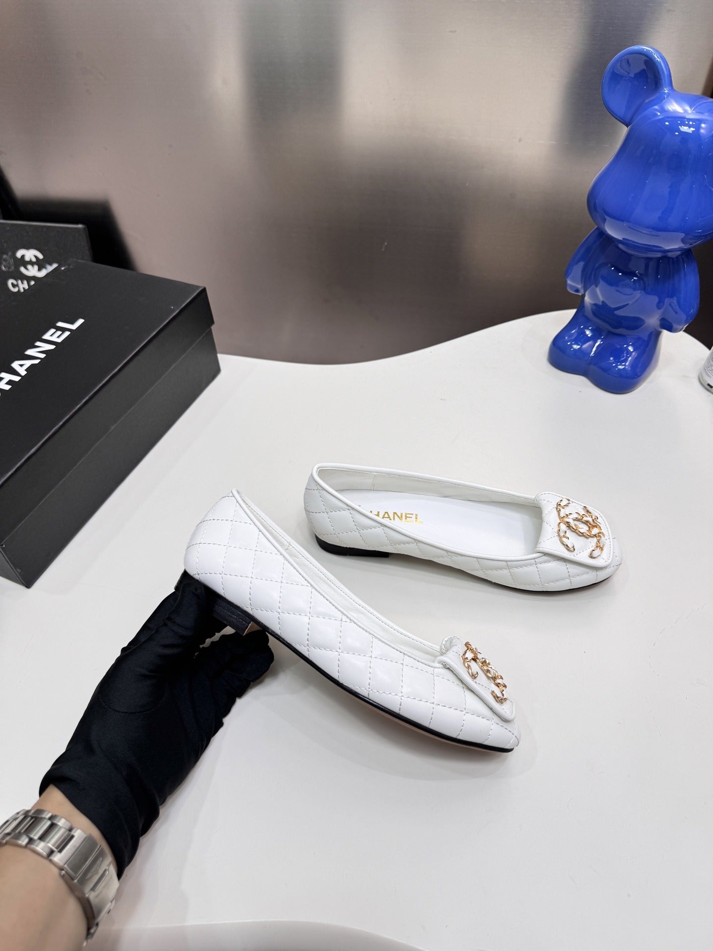 Chanel Lambskin Leather Chain Ballet Flats