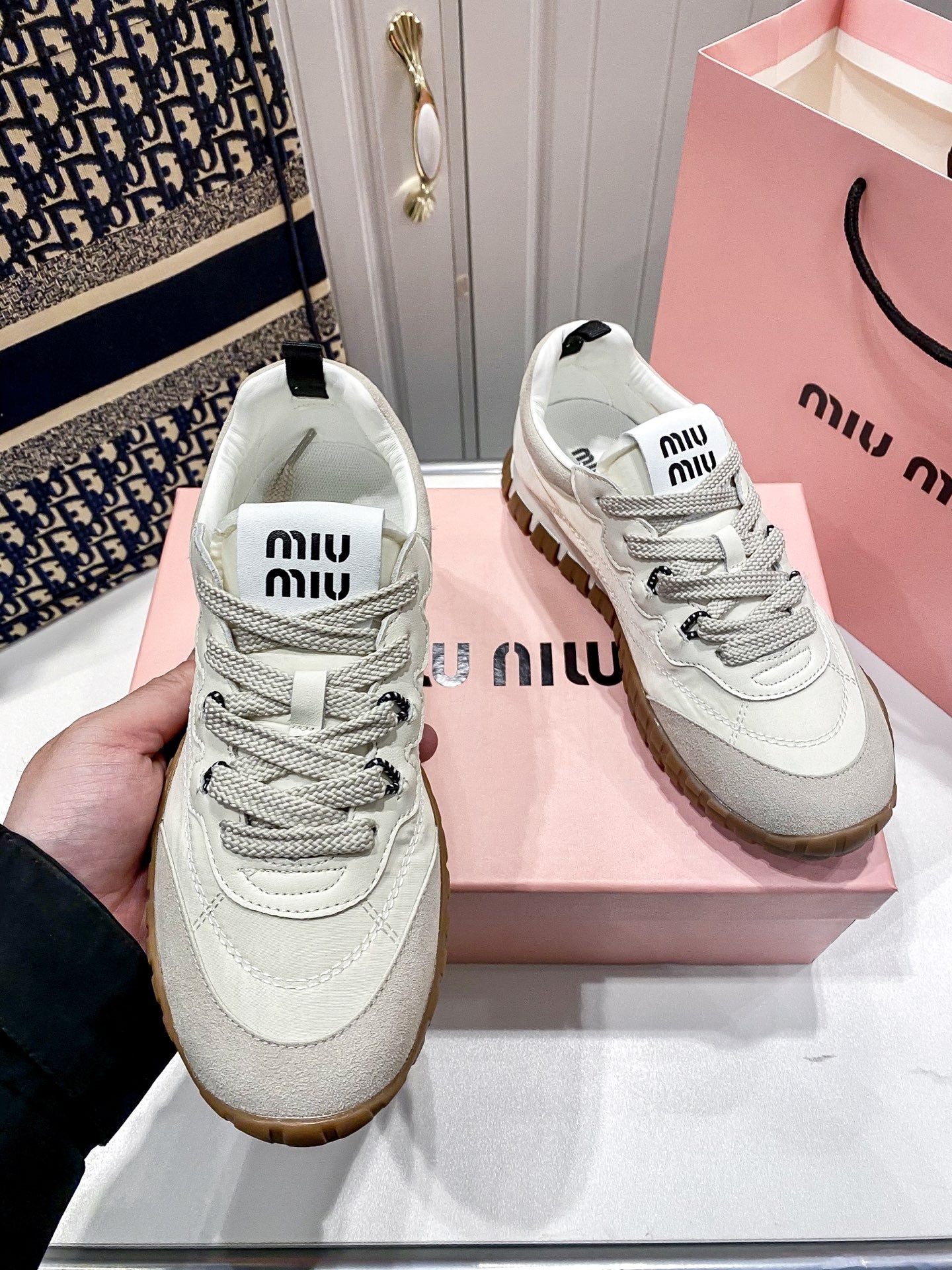 Miu Miu Black Canvas & Leather Vintage-Finish Sneakers