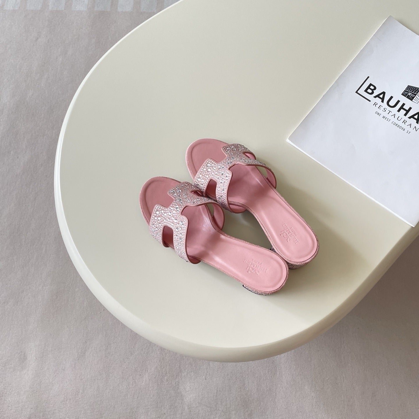 Hermes Leather Crystal Slides