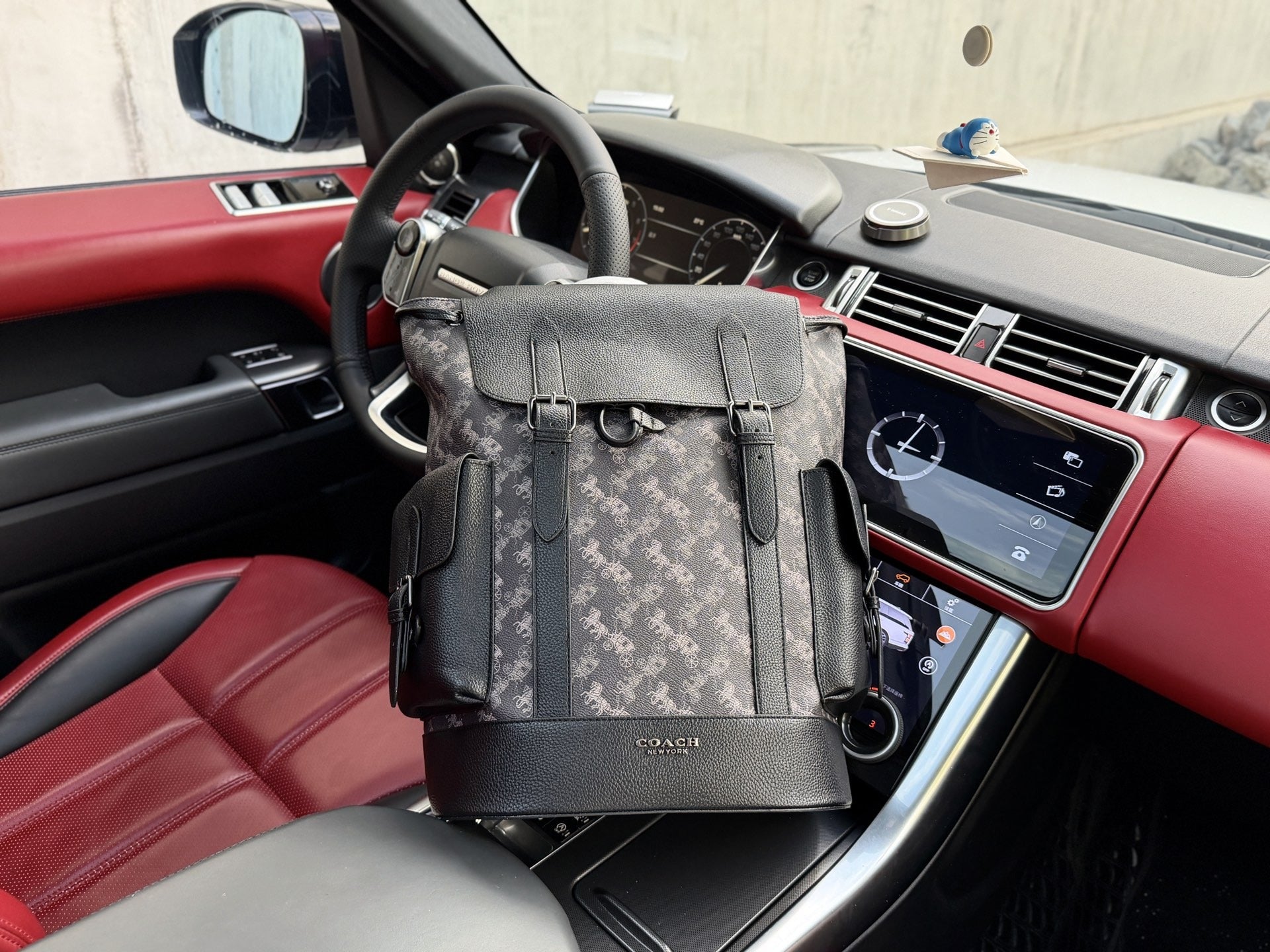 Coach Black Leather & Canvas Logo Backpack