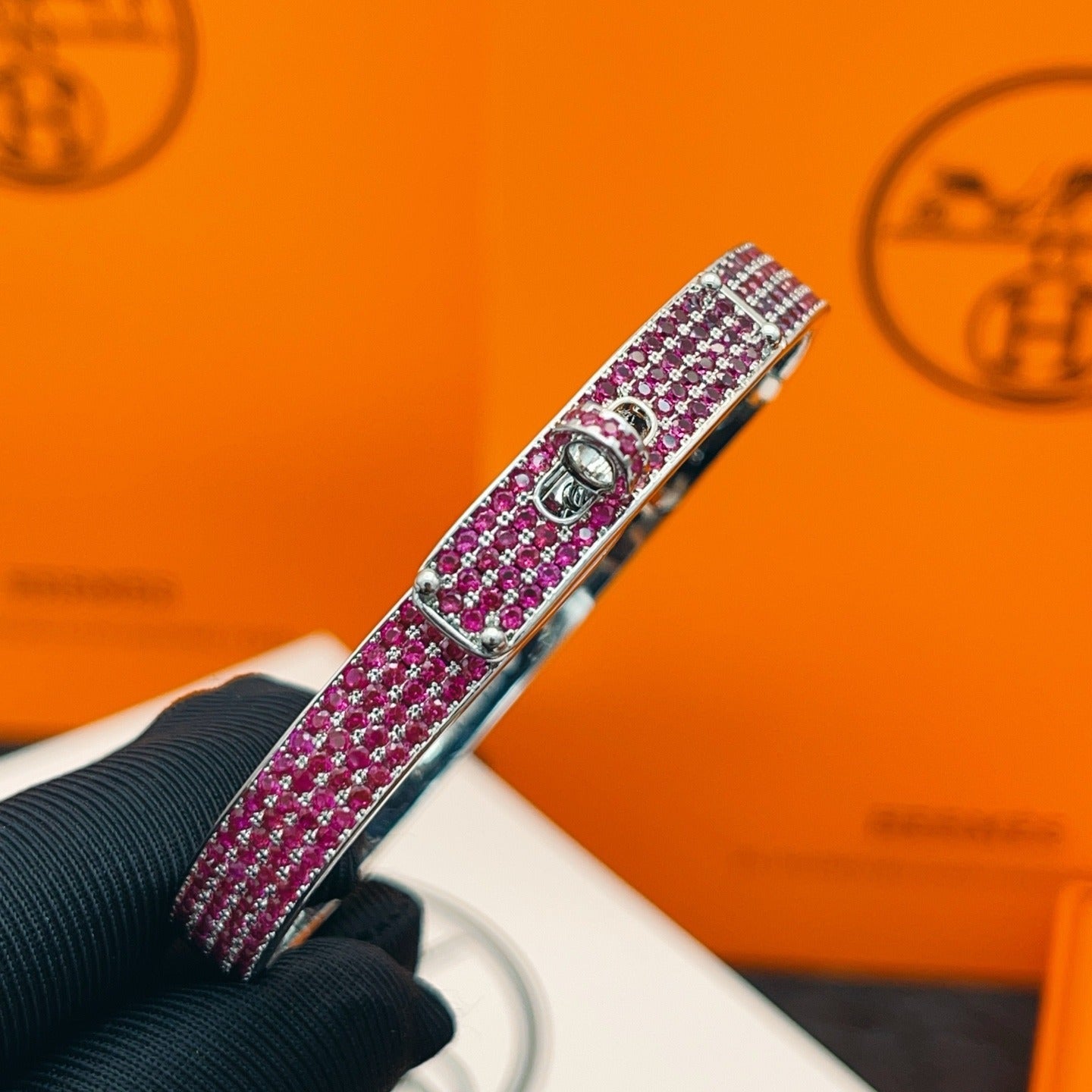 Hermes Purple Brass Pave Bracelet