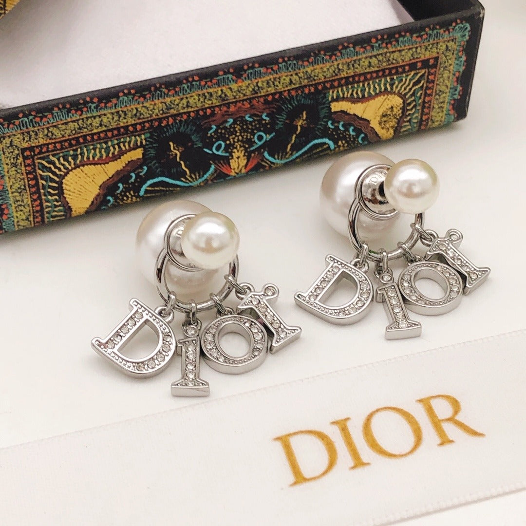Dior Silver Brass Pearl Earrings