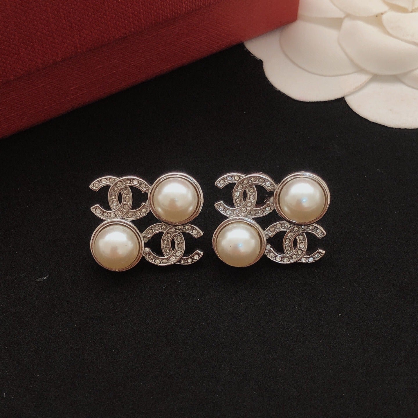 Chanel Brass Pearl Earrings