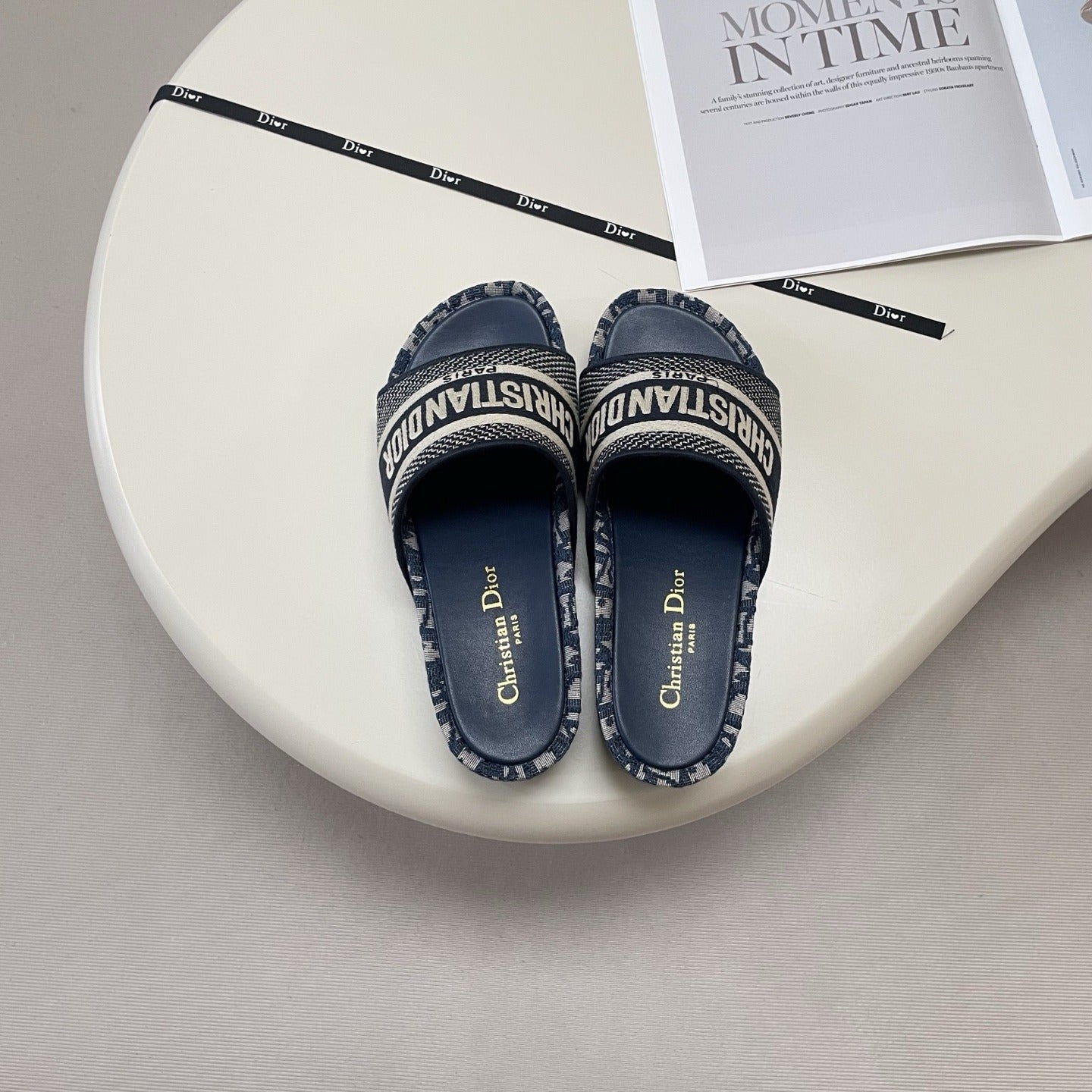Dior Leather Embroidered Slides