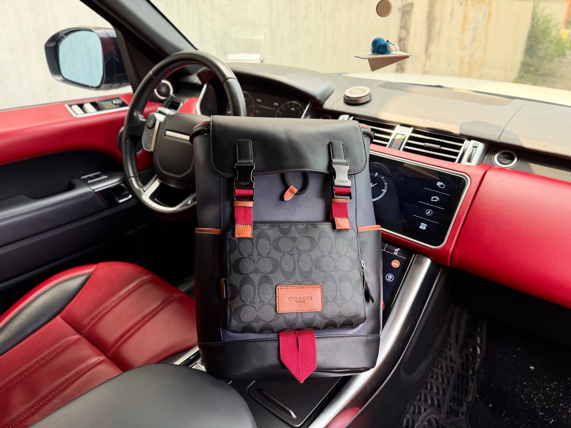 Coach Black Leather Logo Backpack