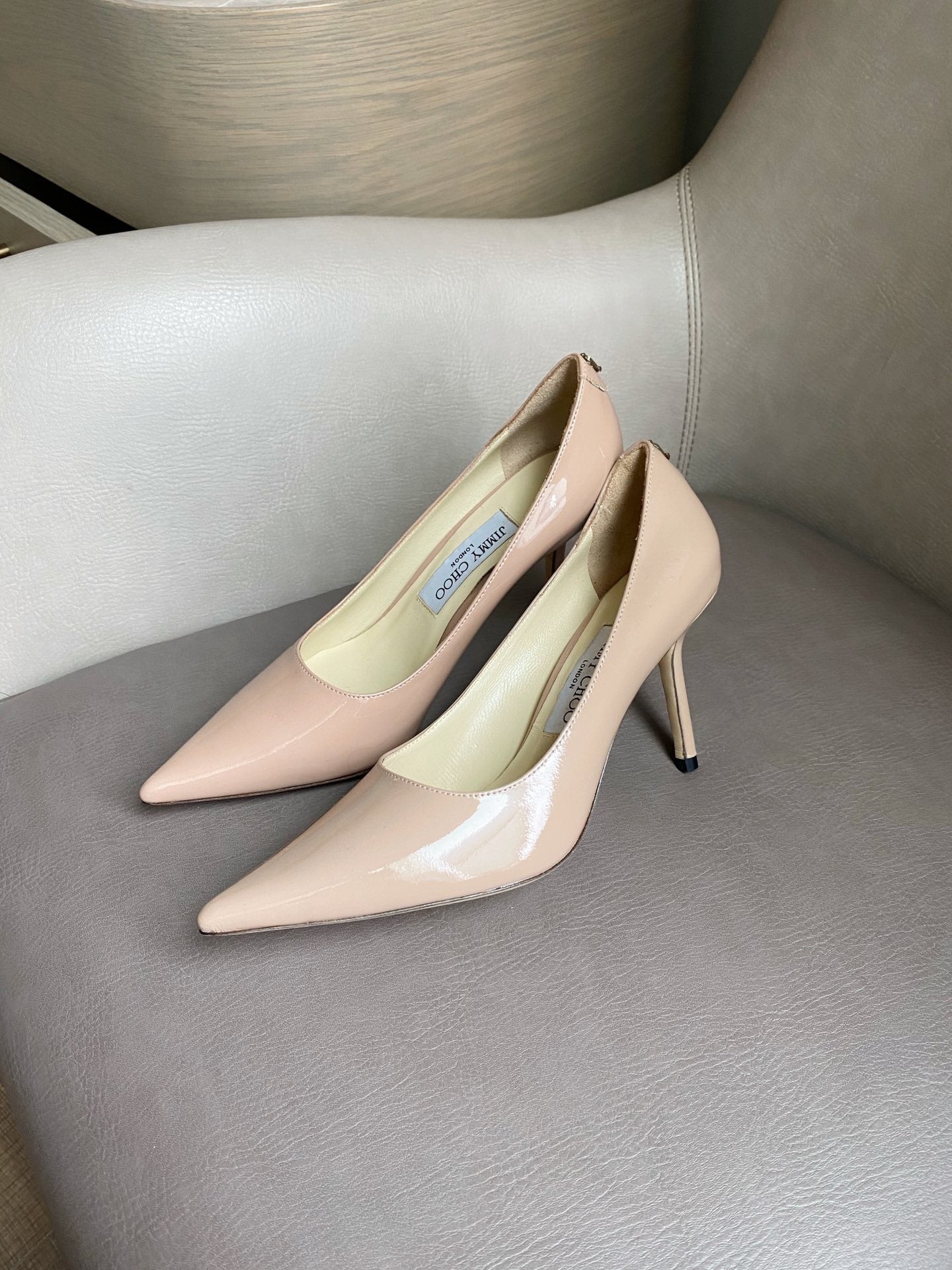 Jimmy Choo Women Patent Leather & Lambskin Leather Pearl Heels