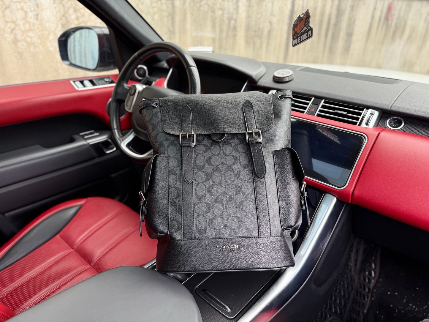 Coach Black Leather & Canvas Logo Backpack