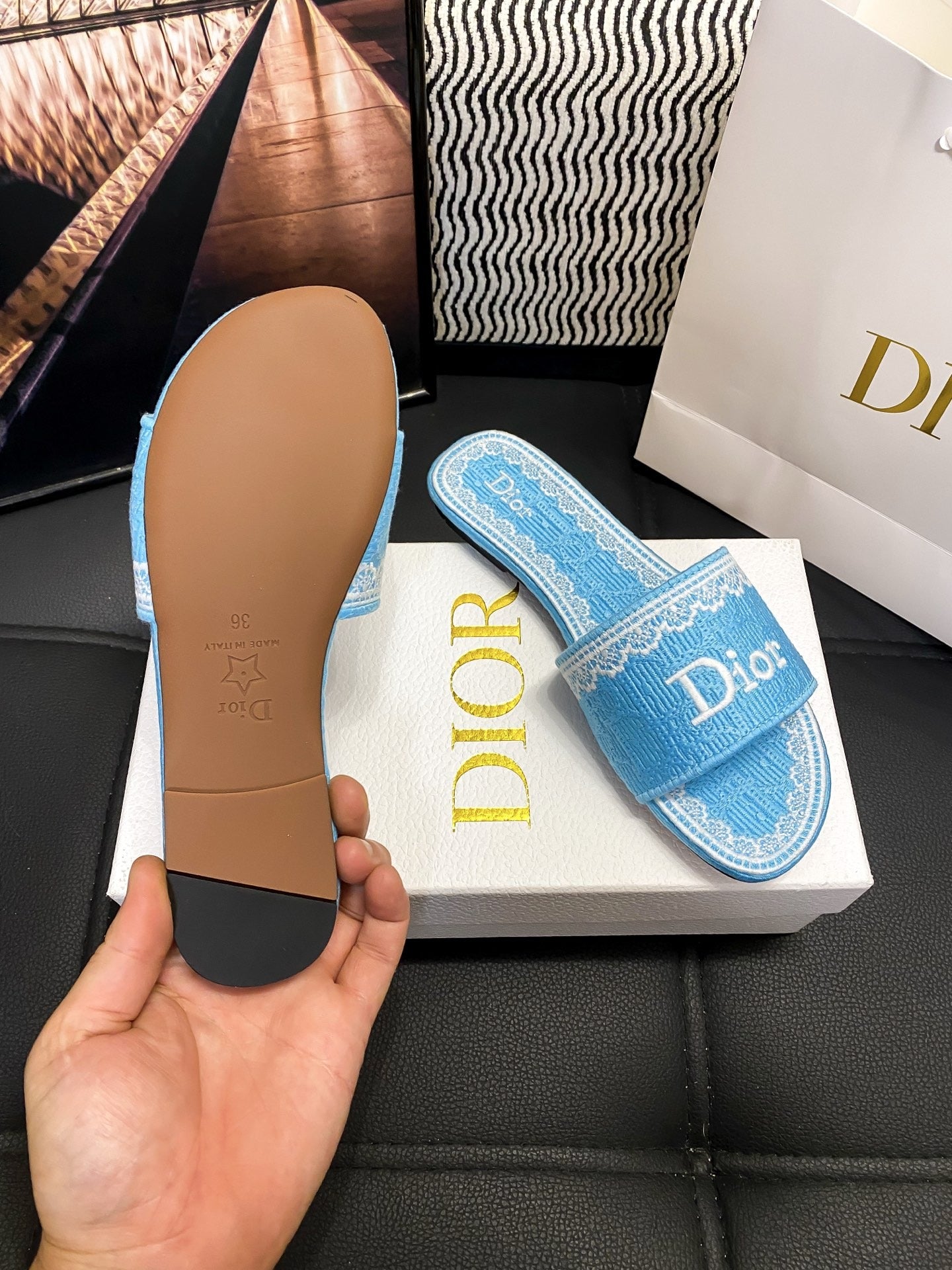 Dior Leather Logo Slides