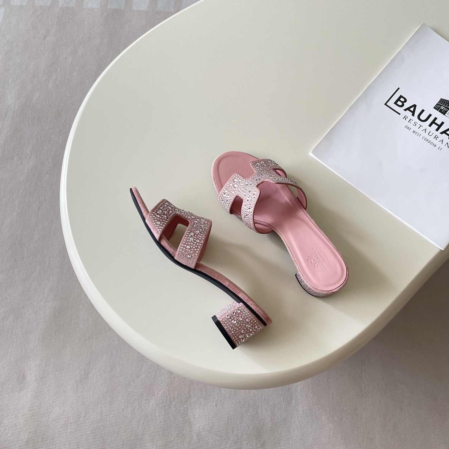 Hermes Leather Crystal Slides