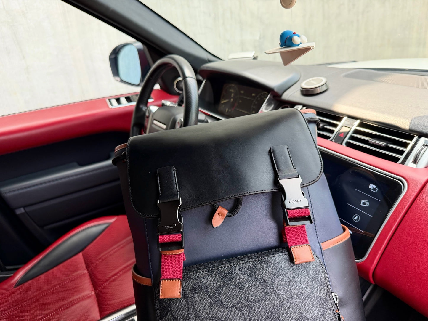 Coach Black Leather Logo Backpack