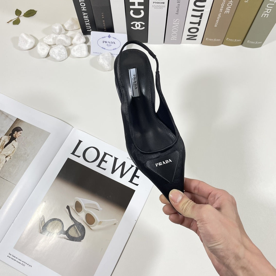 Prada Patent Leather & Lambskin Leather Pointed Toe Sandals