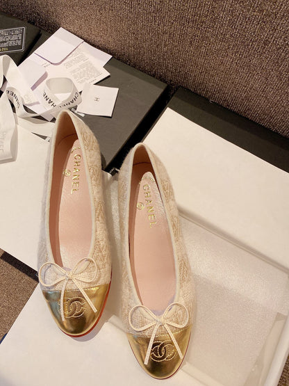 Chanel Leather Bow Ballet Flats