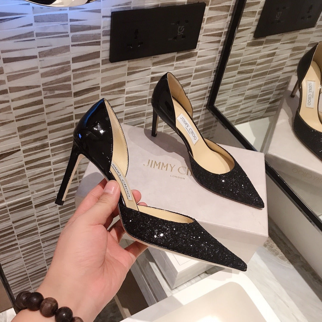 Jimmy Choo Black Lambskin Leather Pointed Toe Heels