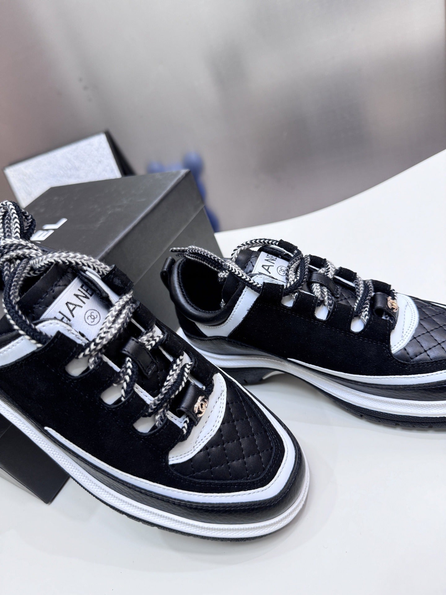 Chanel Leather Logo Sneakers