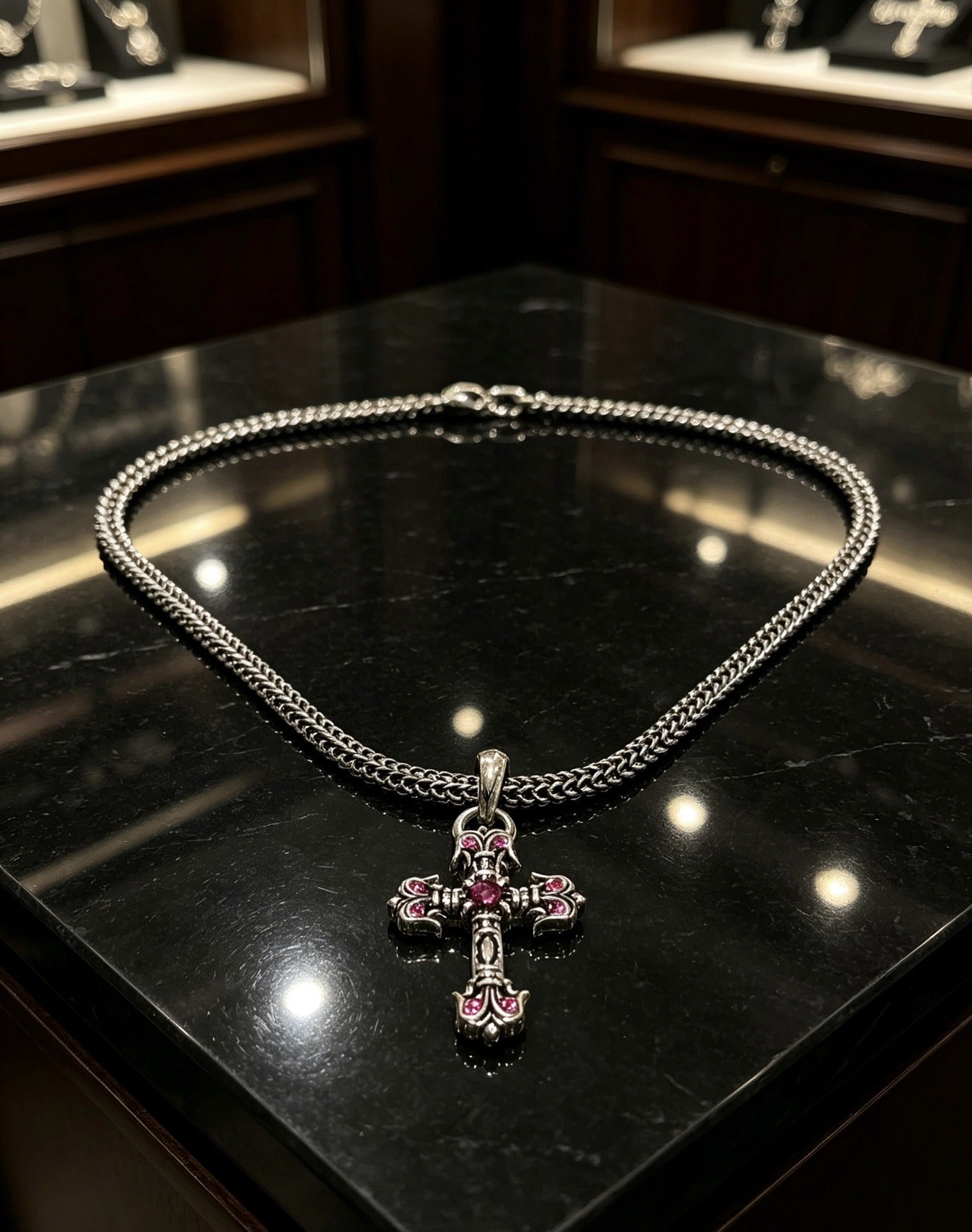 Chrome Hearts Sterling Silver Cross Necklace