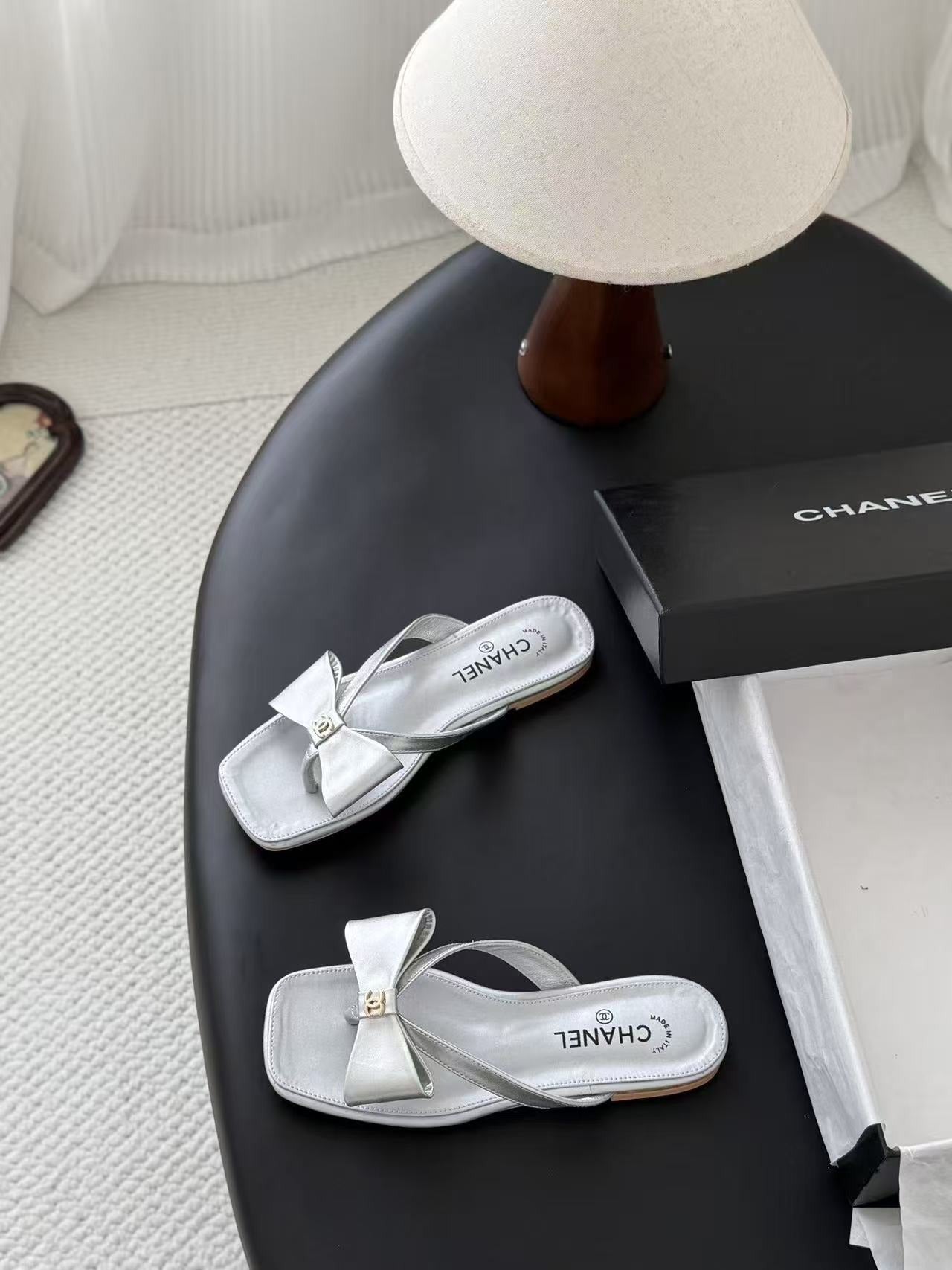 Chanel Lambskin Leather Bow Slides