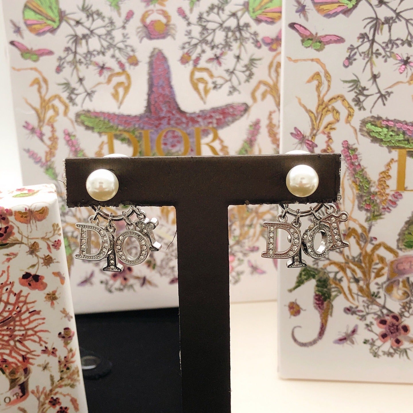 Dior Silver Brass Pearl Earrings