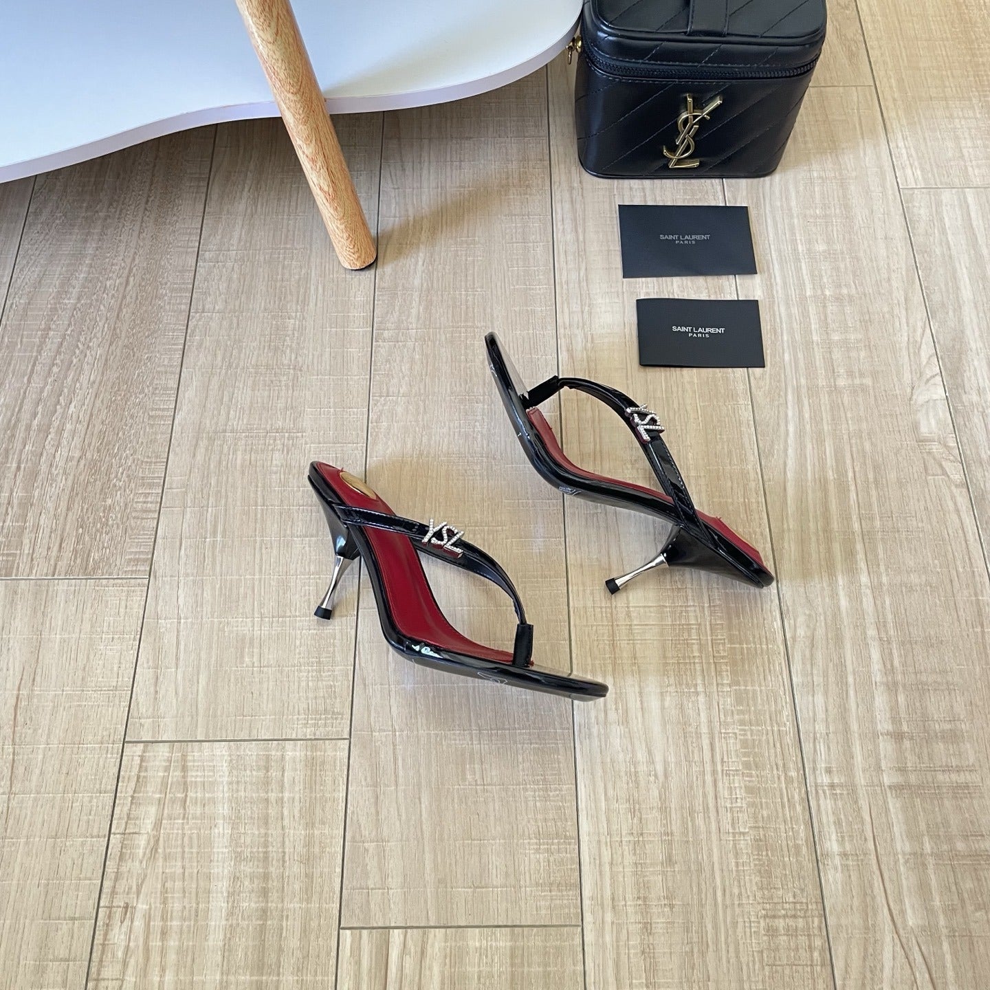 Saint Laurent Lambskin Leather Logo Slides