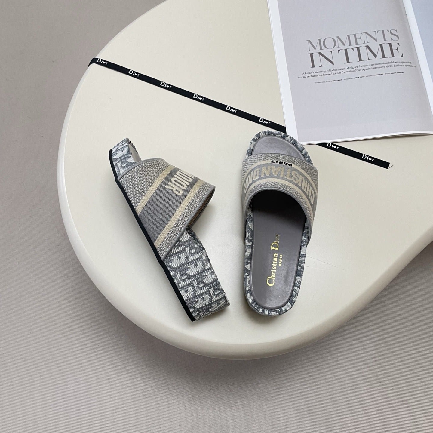 Dior Leather Embroidered Slides