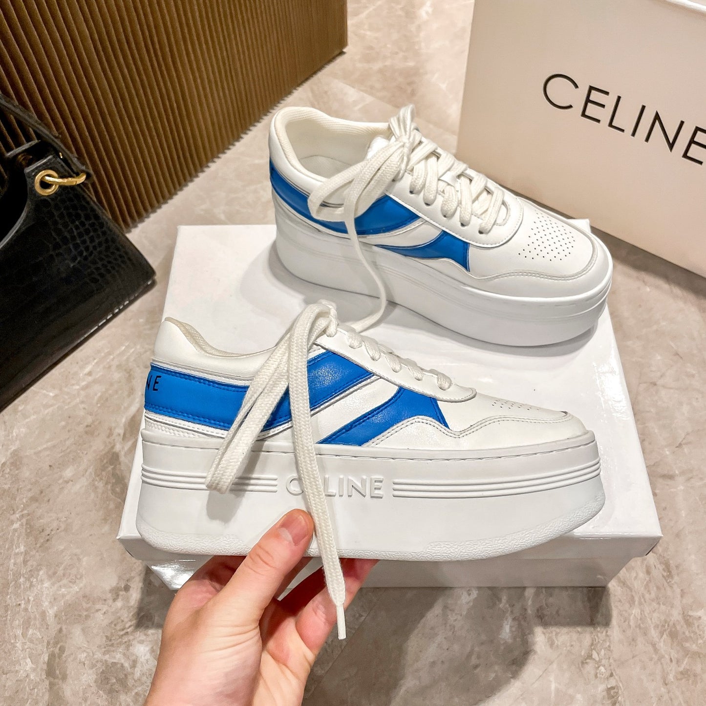 Celine Leather Vintage-Finish Sneakers